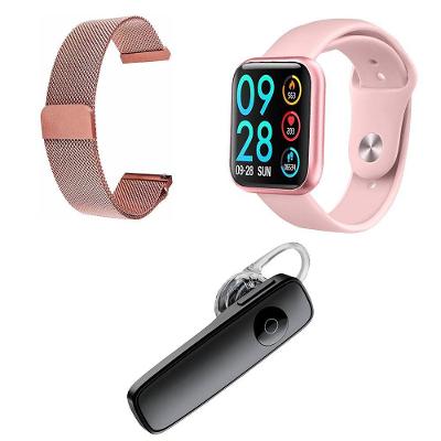 Kit 1 Smartwatch P80 Rosa + 1 Pulseira Extra + 1 Fone Preto