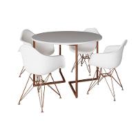 Mesa Industrial Jantar Branca 110Cm Redonda Base V Com 4 Poltronas Brancas Base Cobre Branco - 6