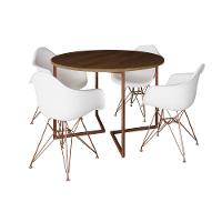 Mesa Industrial Jantar Amêndoa 110Cm Redonda Base V Com 4 Poltronas Brancas Base Cobre Amendoa - 6