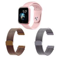 Kit 1 Smartwatch T80 Rosa + 2 Pulseiras Rosê E Prata - 1
