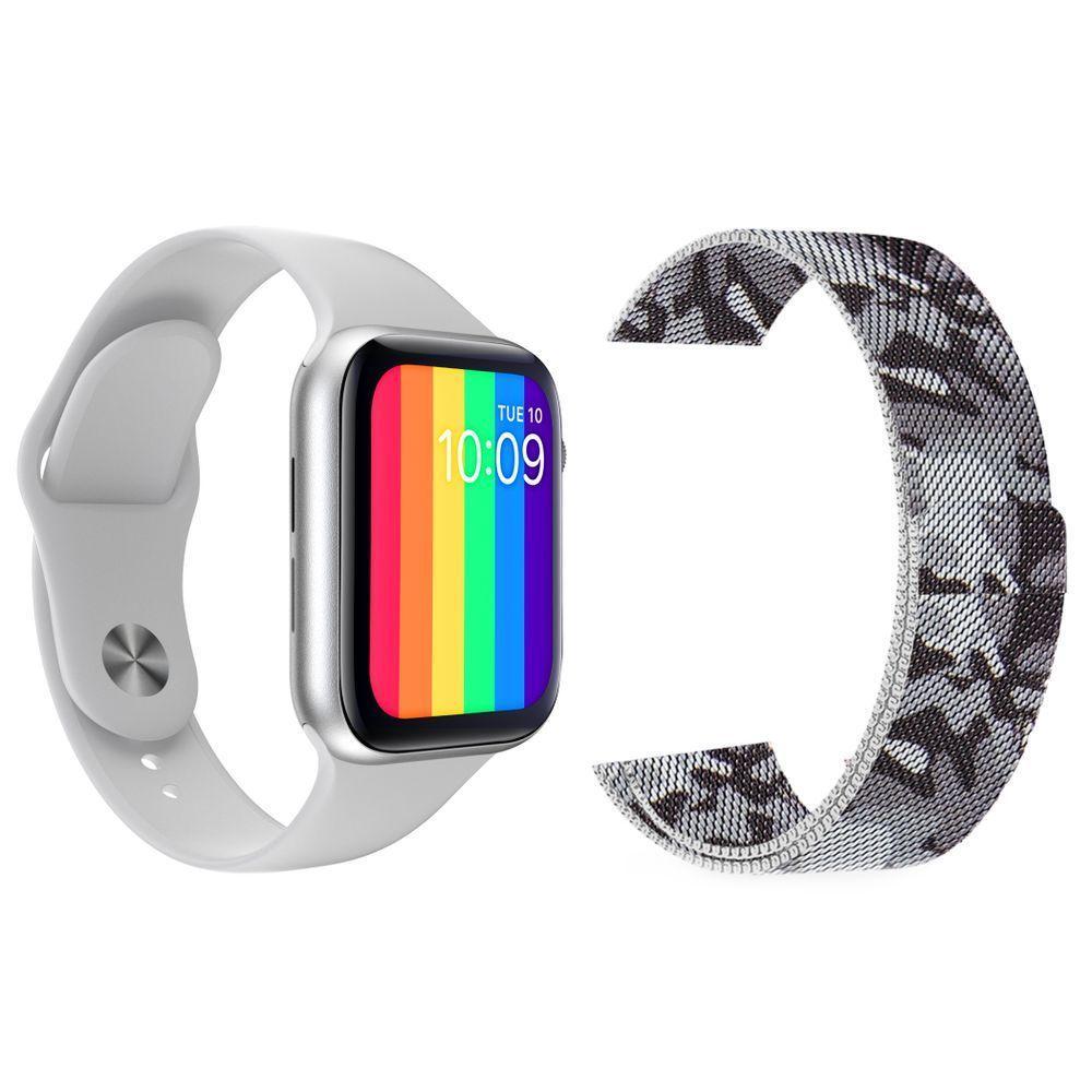 Kit 1 Relógio Smartwatch Iwo12 Branco + 1 Pulseira Camuflada - 1
