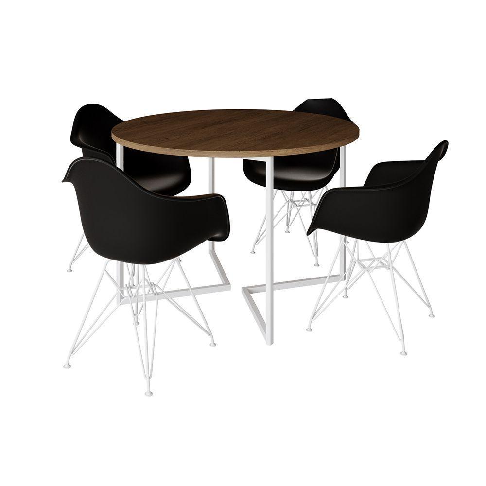 Mesa Industrial Jantar Redonda Amêndoa 110Cm Base V Com 4 Poltronas Daw Pretas Ferro Br Amendoa - 6