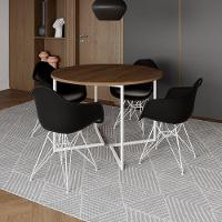 Mesa Industrial Jantar Redonda Amêndoa 110Cm Base V Com 4 Poltronas Daw Pretas Ferro Br Amendoa - 1