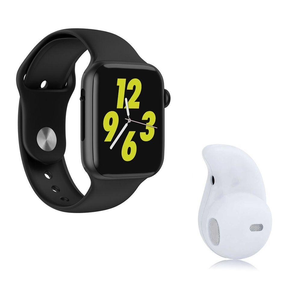 Kit 1 Smartwatch W34 Preto + 1 Mini Fone Bluetooth Branco - 1