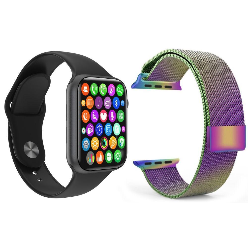 Kit 1 Relógio Smartwatch S Preto + 1 Pulseira Arco íris - 1