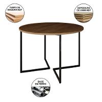 Mesa Industrial Jantar Redonda Amêndoa 110Cm Base V Com 4 Cadeiras Eames Brancas Ferro Preto Amendoa - 5