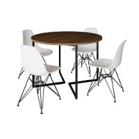 Mesa Industrial Jantar Redonda Amêndoa 110Cm Base V Com 4 Cadeiras Eames Brancas Ferro Preto Amendoa - 6