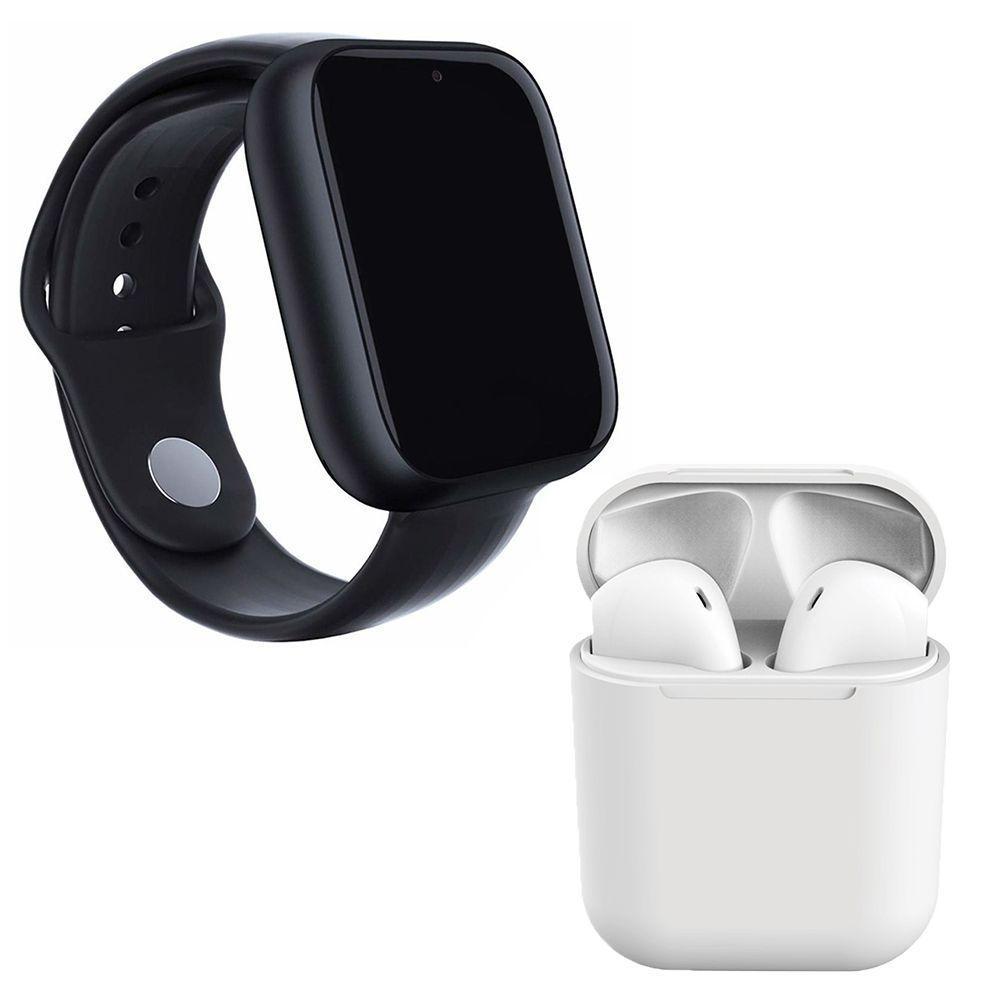 Kit 1 Smartwatch Preto + 1 Fone Bluetooth Inpods 12 Branco - 1