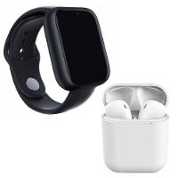 Kit 1 Smartwatch Preto + 1 Fone Bluetooth Inpods 12 Branco - 1