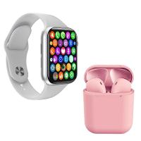 Kit 1 Relógio Smartwatch S Branco + 1 Fone Inpods I12 Rosa - 1