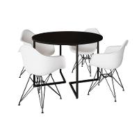 Mesa Industrial Jantar Redonda 110Cm Preta Base V Com 4 Poltronas Brancas Eames Daw Ferro Preto - 6