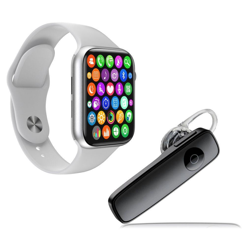Kit 1 Smartwatch Branco Pulseira + Fone Estéreo Preto - 1