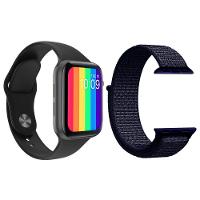 Kit 1 Smartwatch W26 Preto + 1 Pulseira Azul Meia Noite - 1