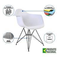 Mesa Industrial Jantar Redonda 110Cm Amêndoa Base V Com 4 Poltronas Brancas Ferro Preto Amendoa