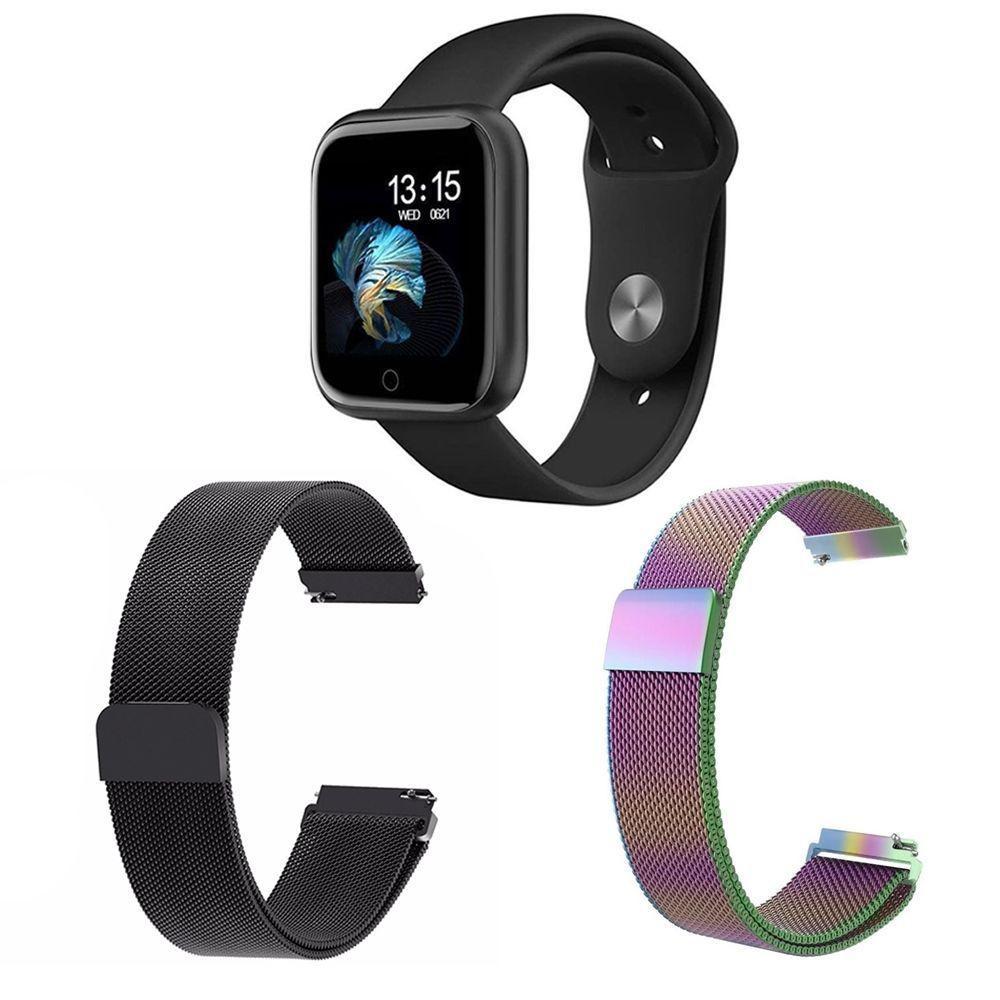 Kit 1 Smartwatch P70 Preto + 2 Pulseiras Preto E Arco Íris - 1