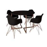 Mesa Industrial Jantar Preta 110Cm Redonda Base V Com 4 Poltronas Pretas Base Cobre Preto - 6