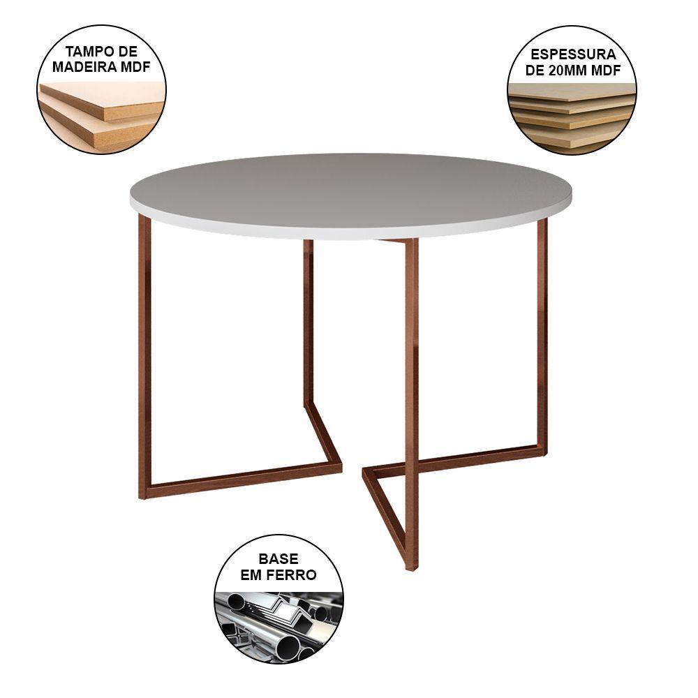 Mesa Industrial Jantar Branca 110Cm Redonda Base V Com 4 Poltronas Pretas Base Cobre Branco - 5