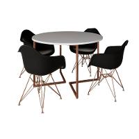 Mesa Industrial Jantar Branca 110Cm Redonda Base V Com 4 Poltronas Pretas Base Cobre Branco - 6