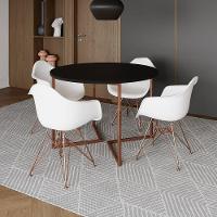 Mesa Industrial Jantar Preta 110Cm Redonda Base V Com 4 Poltronas Brancas Base Cobre Preto - 1