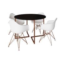 Mesa Industrial Jantar Preta 110Cm Redonda Base V Com 4 Poltronas Brancas Base Cobre Preto - 6