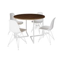 Mesa Industrial Jantar Redonda Amêndoa 110Cm Base V Com 4 Cadeiras Eames Brancas Ferro Amendoa - 6