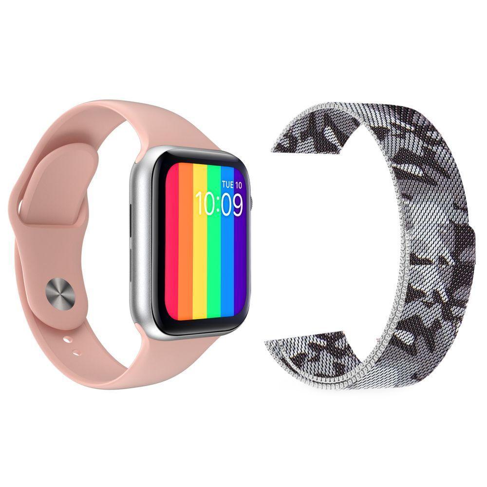 Kit 1 Smartwatch W26 Rosa + 1 Pulseira Camuflada - 1