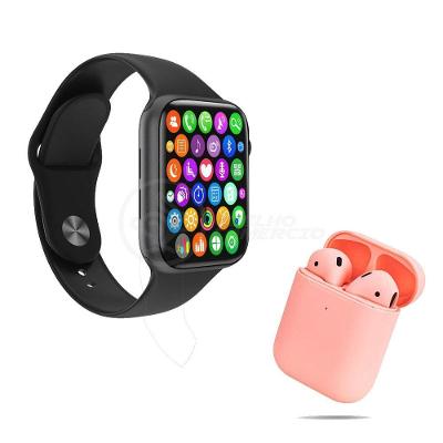Kit Smartwatch Relógio Preto + Inpods 12 Rosa Sem Fio