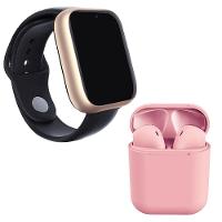 Kit 1 Smartwatch A1 Pro Plus Dourado + 1 Fone Inpods 12 Rosa - 1