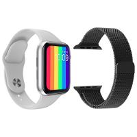 Kit 1 Smartwatch Branco + 1 Pulseira Extra Preto - 1