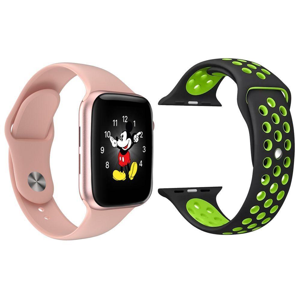 Kit 1 Relógio Smartwatch Ld5 Rosa + 1 Pulseira Preto E Verde - 1