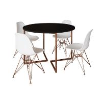 Mesa Industrial Jantar Redonda Preta 110Cm Base V Com 4 Cadeiras Eames Brancas Base Cobre Preto - 6
