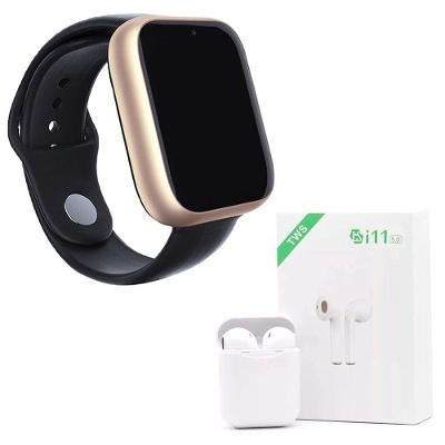 Kit 1 Smartwatch Dourado + 1 Fone Bluetooth Branco 42Mm