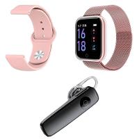 Kit 1 Smartwatch Rosa + 1 Pulseira Extra + 1 Fone Preto - 1
