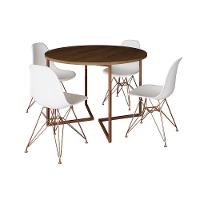 Mesa Industrial Jantar Redonda Amêndoa 110Cm Base V Com 4 Cadeiras Eames Brancas Base Cobre Amendoa - 6