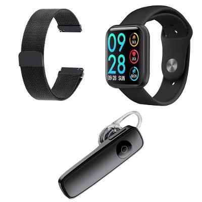 Kit 1 Relógio Smartwatch Rosa + 1 Pulseira + 1 Fone Branco