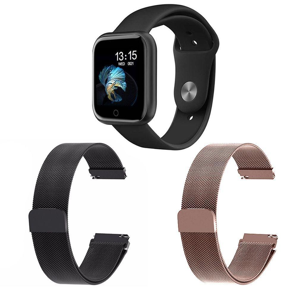 Kit 1 Smartwatch P70 Preto + 2 Pulseiras Preto E Rosa - 1