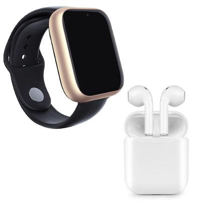 Kit 1 Smartwatch Dourado + 1 Fone Bluetooth I9S Branco 42Mm
