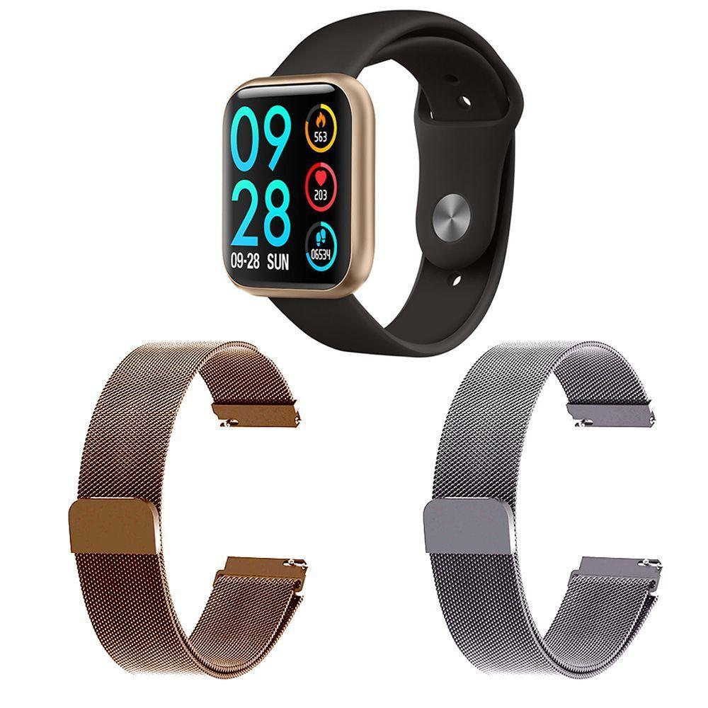 Kit 1 Smartwatch P80 Dourado + 2 Pulseiras Rosê E Prata - 1