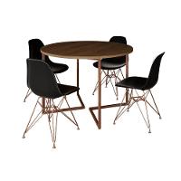 Mesa Industrial Jantar Redonda Amêndoa 110Cm Base V Com 4 Cadeiras Eames Pretas Base Cobre Amendoa - 6
