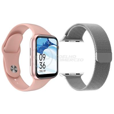 Smartwatch S88 Rosa Android Ios + 1 Pulseira Extra Prata