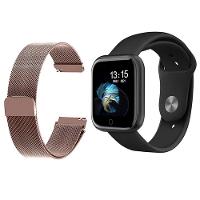 Kit 1 Smartwatch T80 Novo P70 Preto + 1 Pulseira Rosa - 1