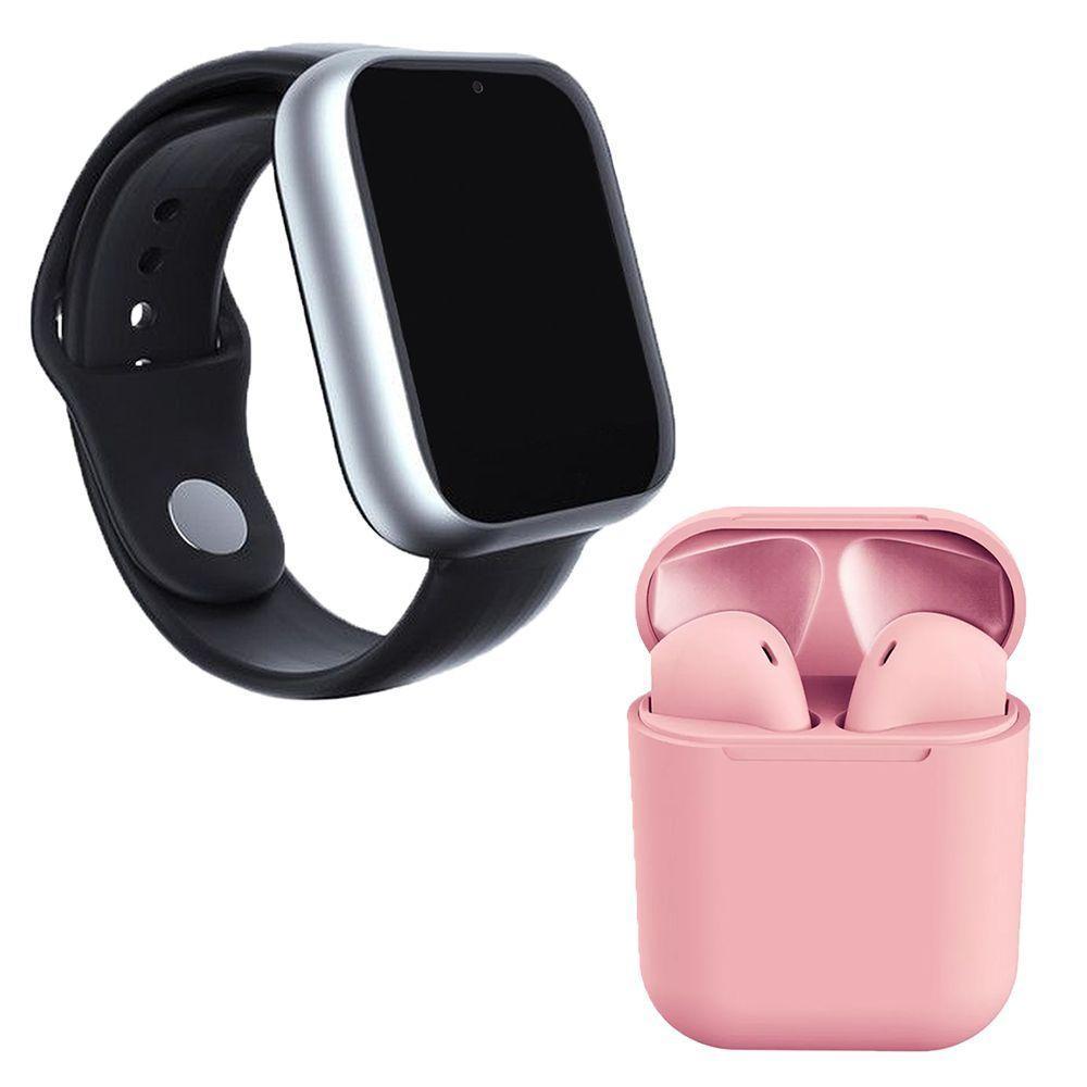 Kit 1 Smartwatch A1 Pro Plus Prata + 1 Fone Inpods 12 Rosa - 1