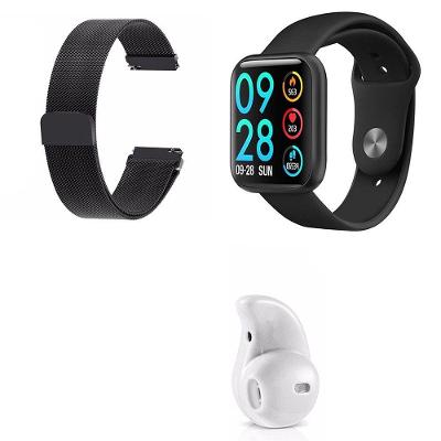 Kit 1 Smartwatch Preto + 1 Pulseira + 1 Mini Fone Branco