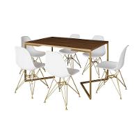 Mesa Jantar Industrial Retangular 137X90Cm Amêndoa Base V C/6 Cadeiras Brancas Base D Cor: Amendoa - 21