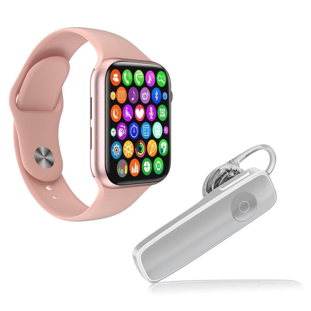 Kit 1 Smartwatch S Rosa Pulseira + Fone Estéreo Branco - 1