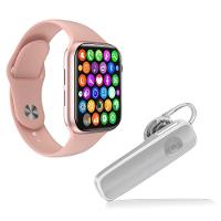 Kit 1 Smartwatch S Rosa Pulseira + Fone Estéreo Branco - 1