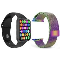 Kit 1 Relógio Smartwatch Iwo9 Preto + 1 Pulseira Arco íris - 1