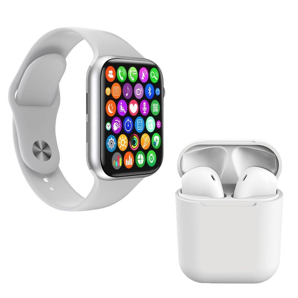 Kit 1 Smartwatch W34 S Branco + 1 Fone Bt Inpods I12 Branco - 1