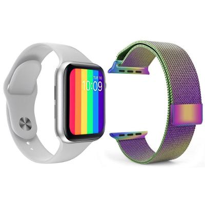 Kit 1 Relógio Smartwatch Iwo12 Branco + 1 Pulseira Arco íris
