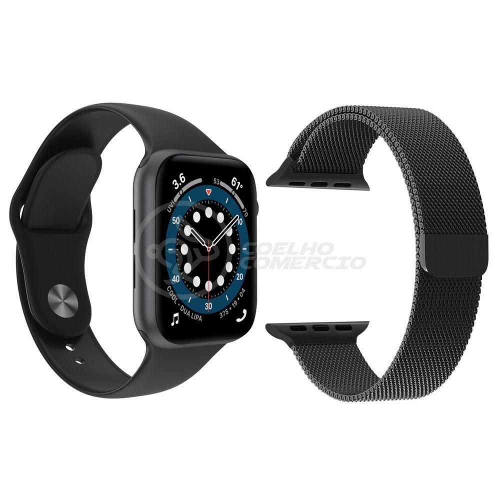 Kit 1 Smartwatch W46 S Preto + 1 Pulseira Extra Preto - 1
